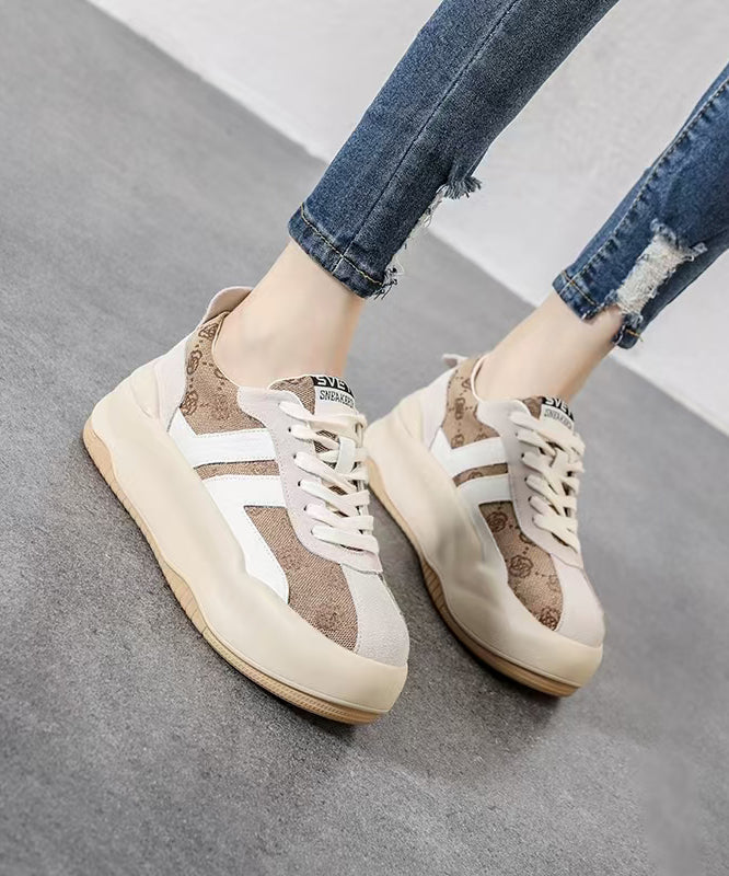 Casual Pink Print Splicing Platform Flats Lace Up