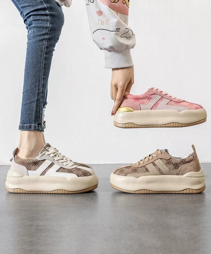 Casual Pink Print Splicing Platform Flats Lace Up