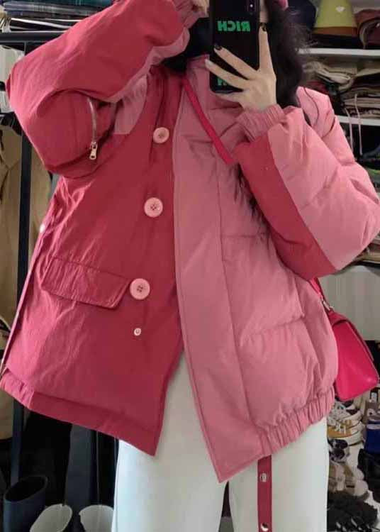 Casual Pink Stand Collar Pockets Fine Cotton Filled Jacket Winter