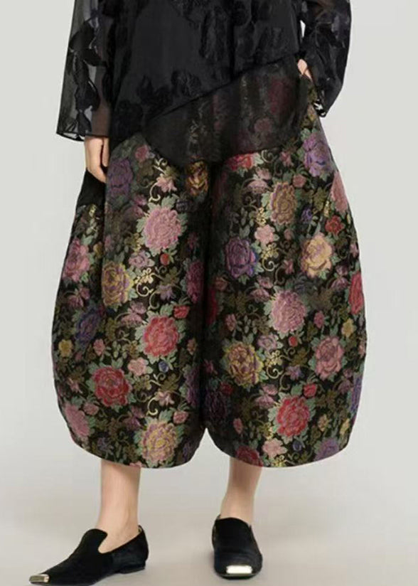 Casual Print Elastic Waist Crop Lantern Pants Fall