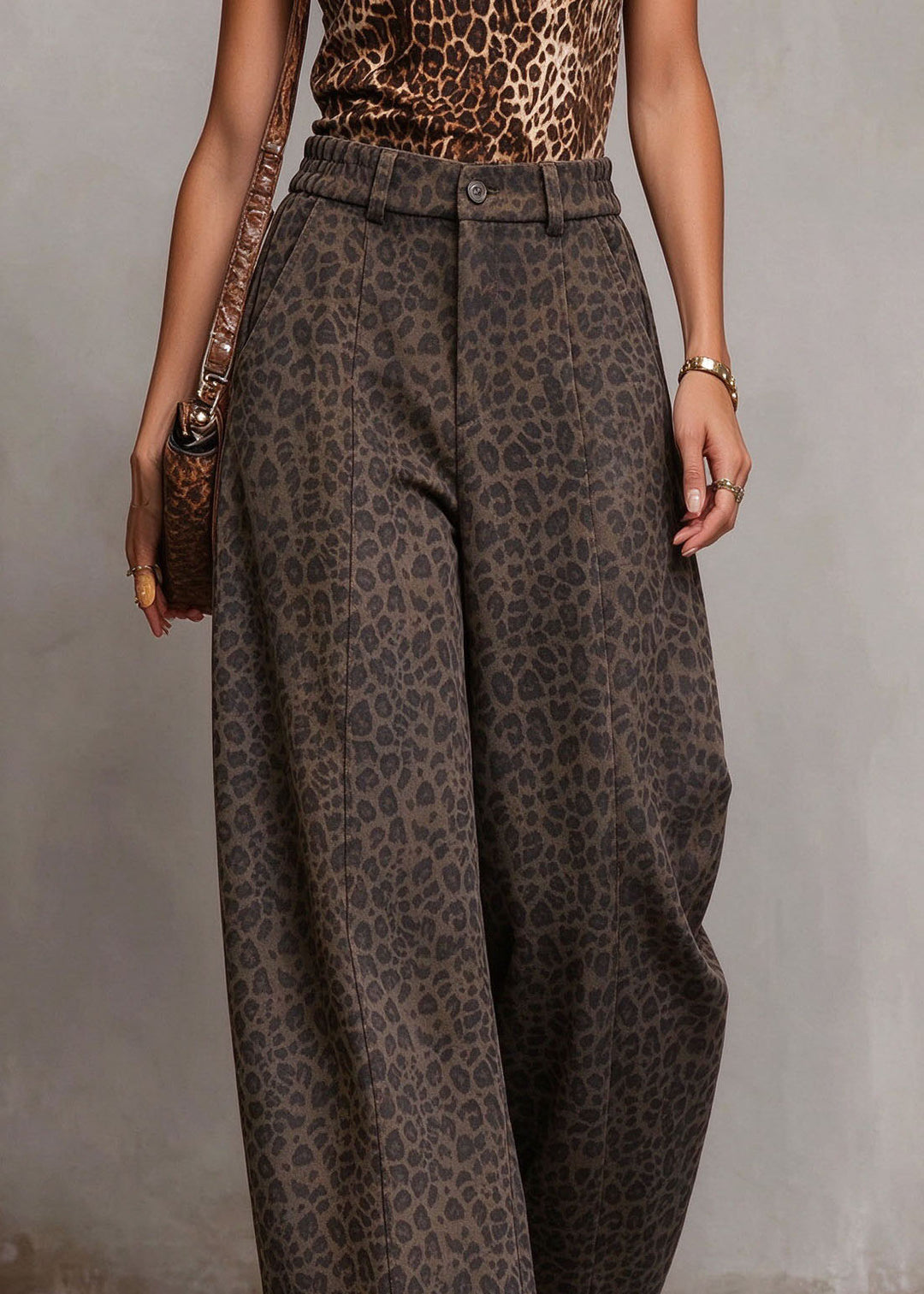 Casual Print Elastic Waist Wide Leg Pants Fall