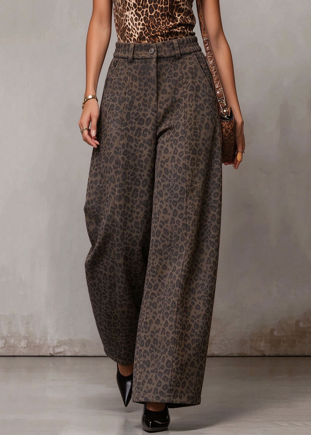 Casual Print Elastic Waist Wide Leg Pants Fall