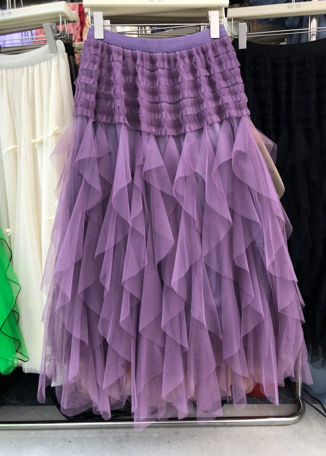 Casual Purple Asymmetrical Patchwork Elastic Waist Tulle A Line Skirt Summer