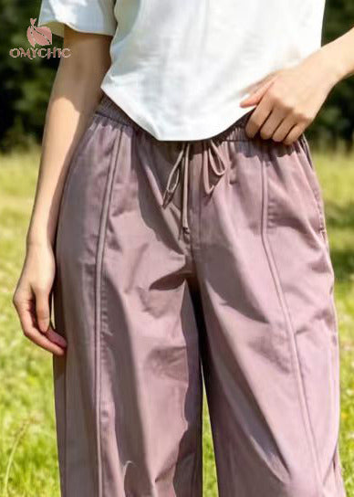 Casual Purple Oversized Pockets Cotton Beam Pants Summer