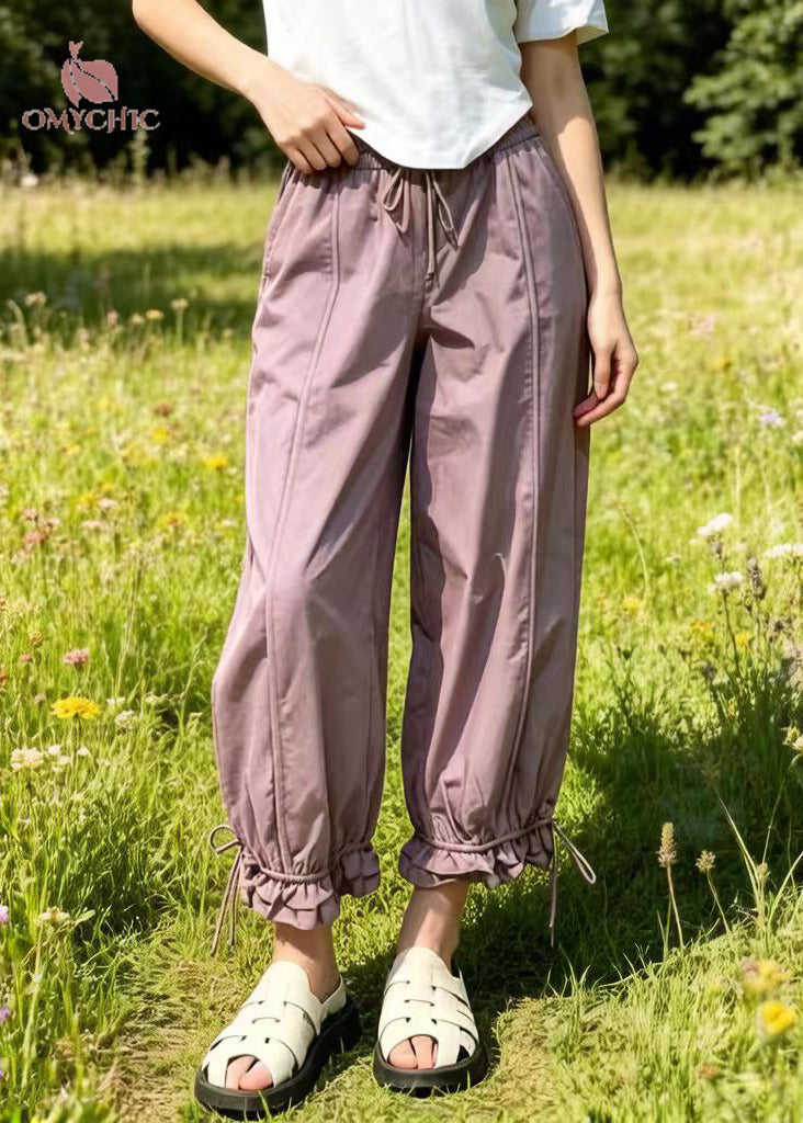 Casual Purple Oversized Pockets Cotton Beam Pants Summer