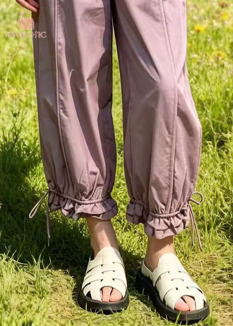 Casual Purple Oversized Pockets Cotton Beam Pants Summer