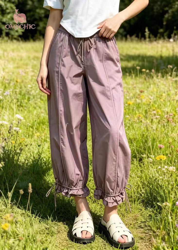 Casual Purple Oversized Pockets Cotton Beam Pants Summer