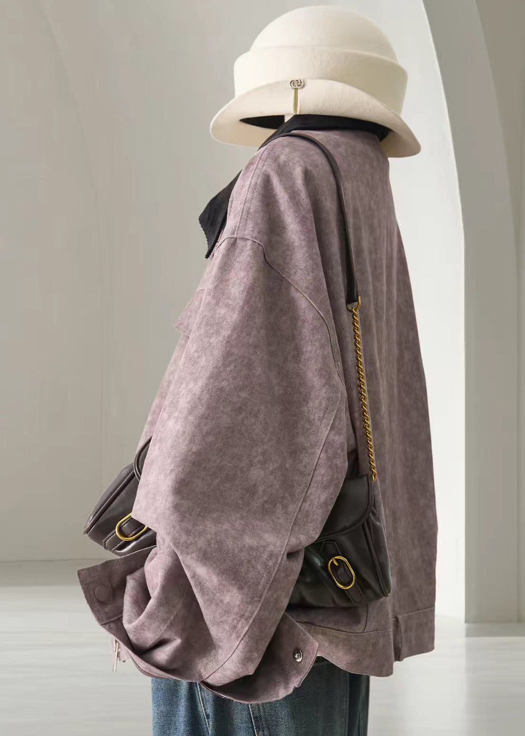 Casual Purple Patchwork Turn-Down Collar Jacket Fall