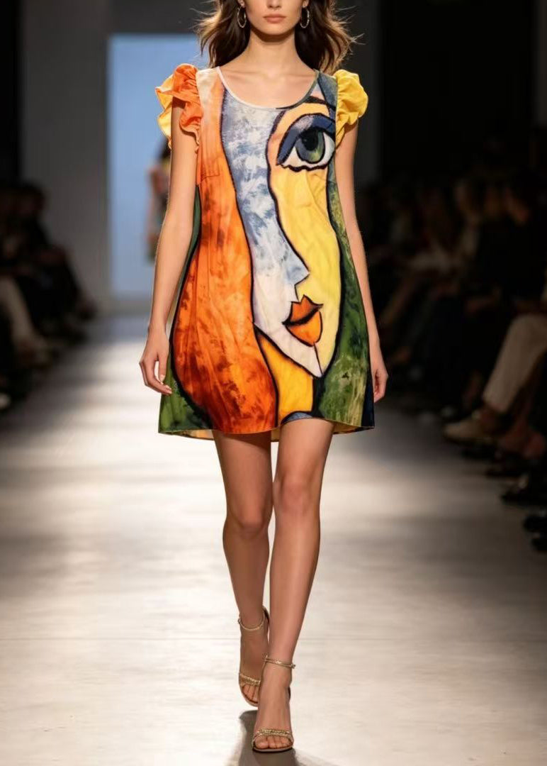Casual Rainbow Patchwork Mid Dresses Summer