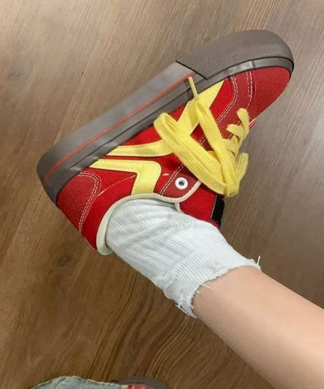 Casual Red Canvas Flat Feet Shoes Splicing Lace Up