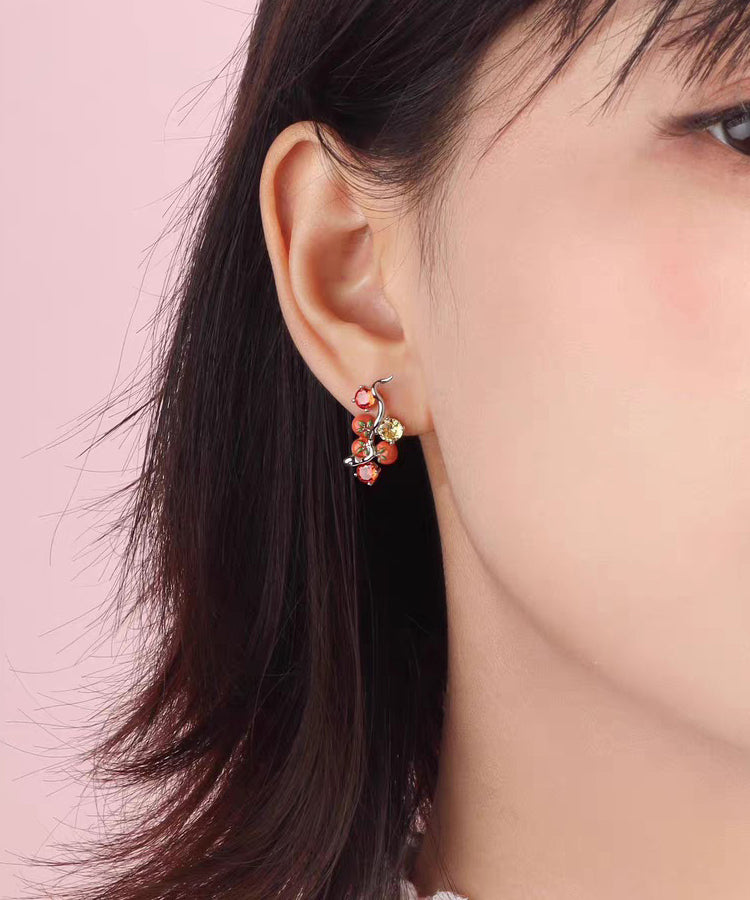 Casual Red Copper Overgild Zircon Dripping Glaze Tomato Stud Earrings