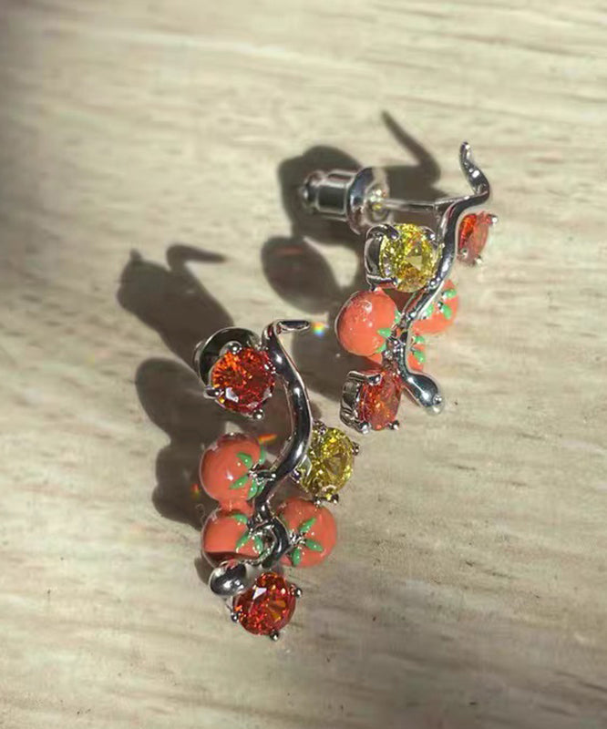 Casual Red Copper Overgild Zircon Dripping Glaze Tomato Stud Earrings