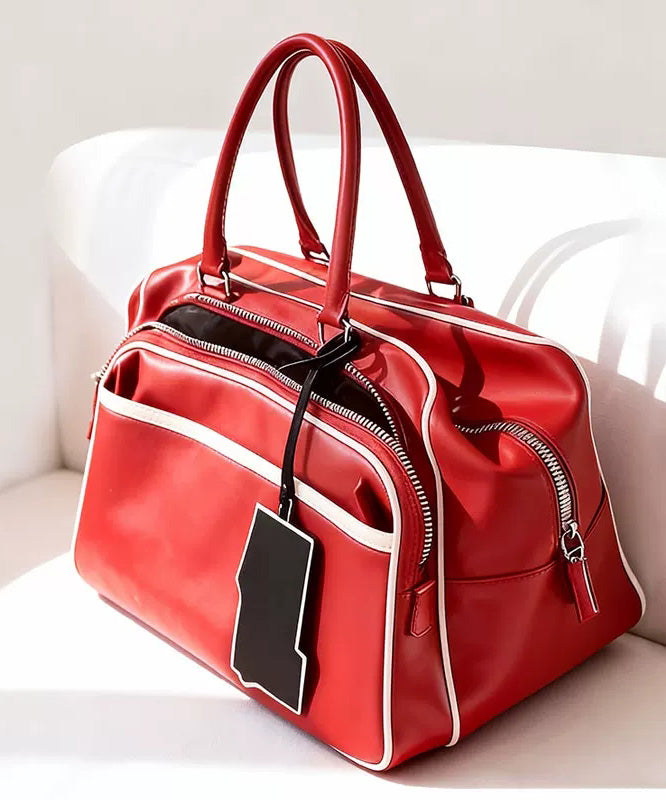Casual Red Large Capacity Calf Leather Tote Bag