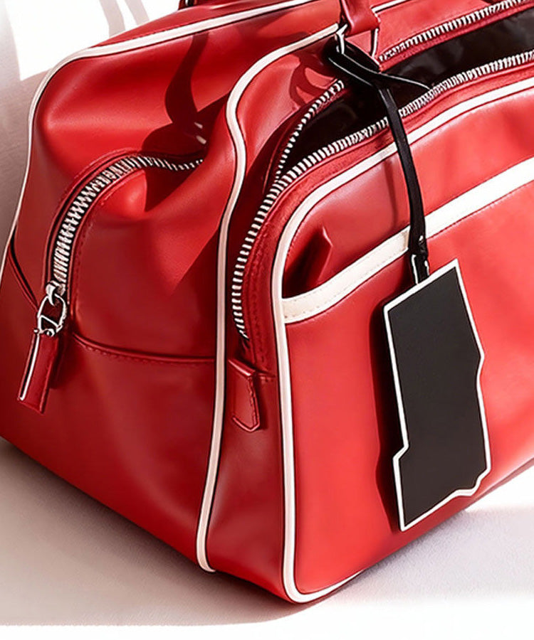 Casual Red Large Capacity Calf Leather Tote Bag