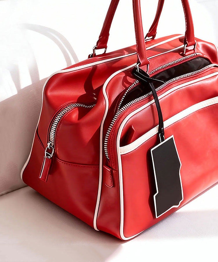 Casual Red Large Capacity Calf Leather Tote Bag