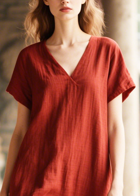Casual Red Oversized Patchwork Cotton Dress Summer