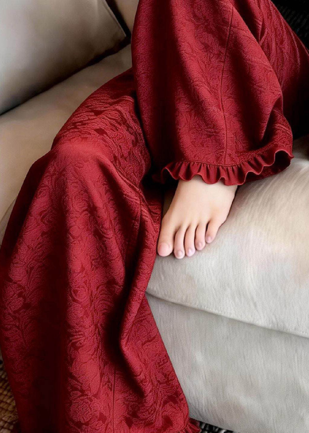 Casual Red Ruffled Patchwork Wide Leg Pants