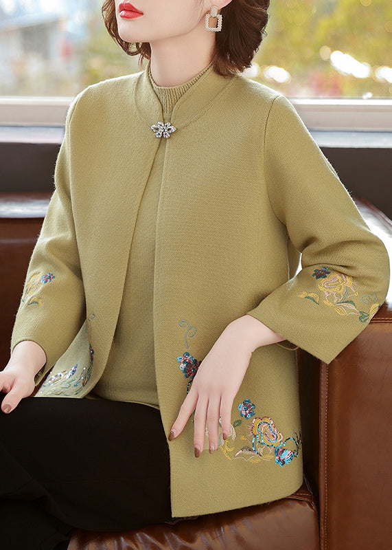 Casual Red Stand Collar Cotton Knit Cardigans And Sweater Two Piece Set Fall