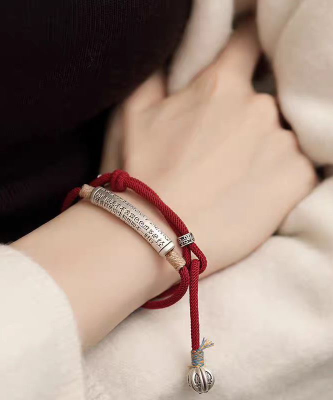 Casual Red Sterling Silver Weave Inlaid Charm Bracelet