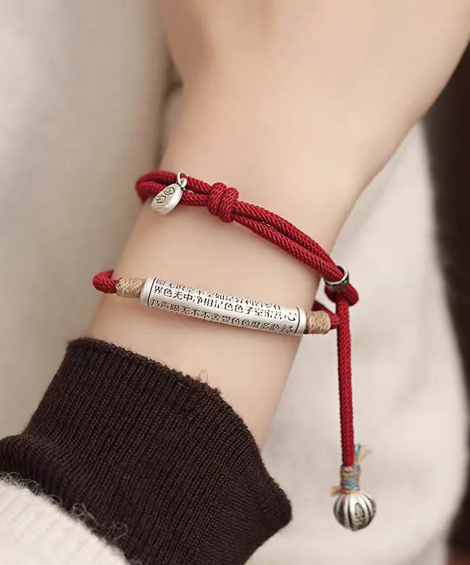 Casual Red Sterling Silver Weave Inlaid Charm Bracelet