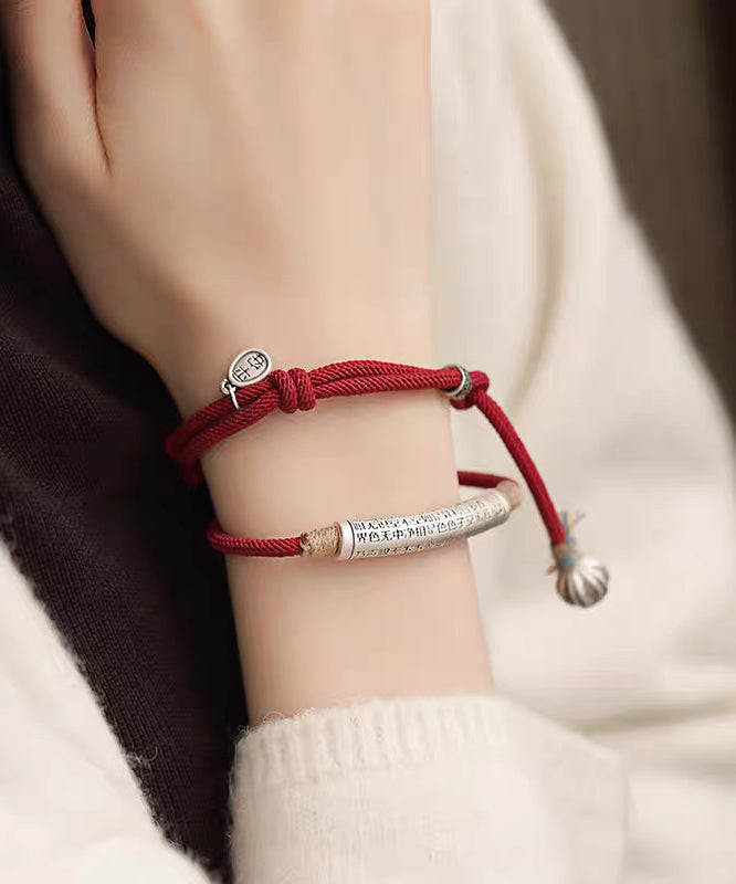 Casual Red Sterling Silver Weave Inlaid Charm Bracelet