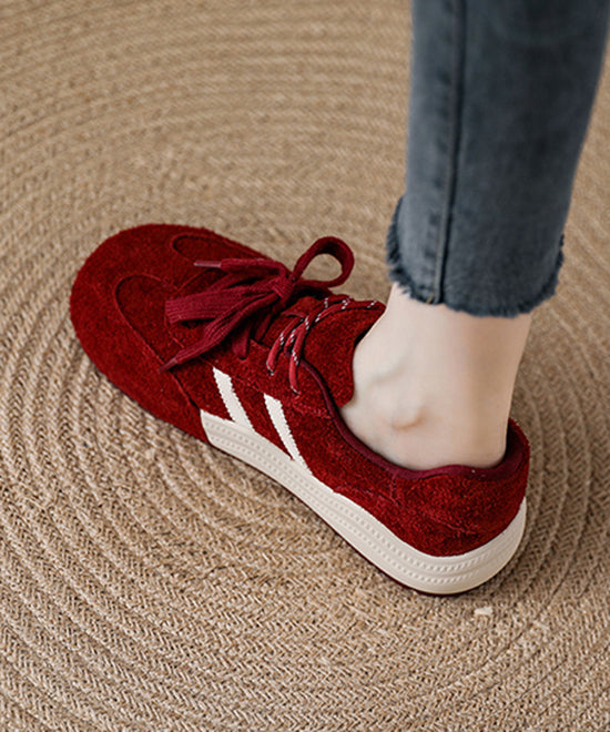 Casual Red Suede Lace Up Splicing Flat Shoes