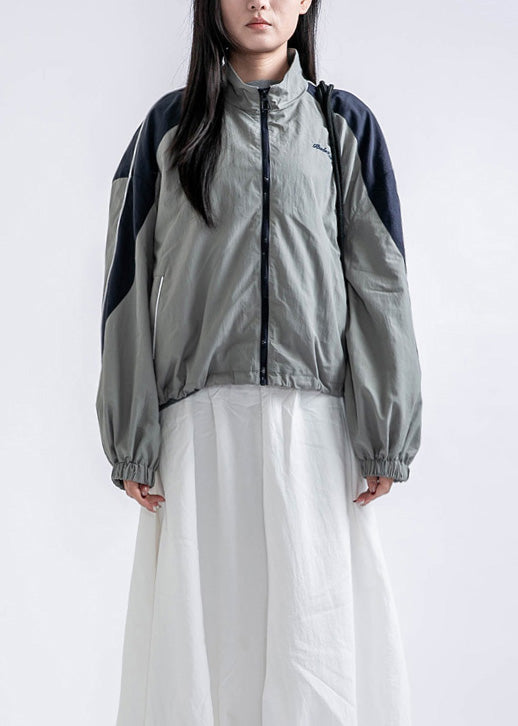 Casual Red Zip Up Pockets Drawstring Patchwork Coat Fall