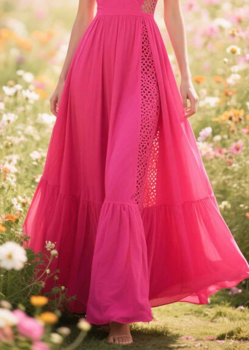 Casual Rose Asymmetrical Patchwork Cotton Vacation Dresses Summer