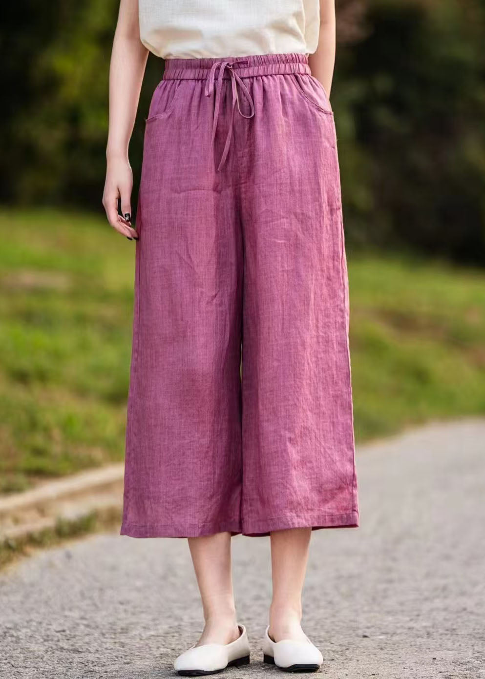Casual Rose Oversized Linen Wide Leg Pants Summer