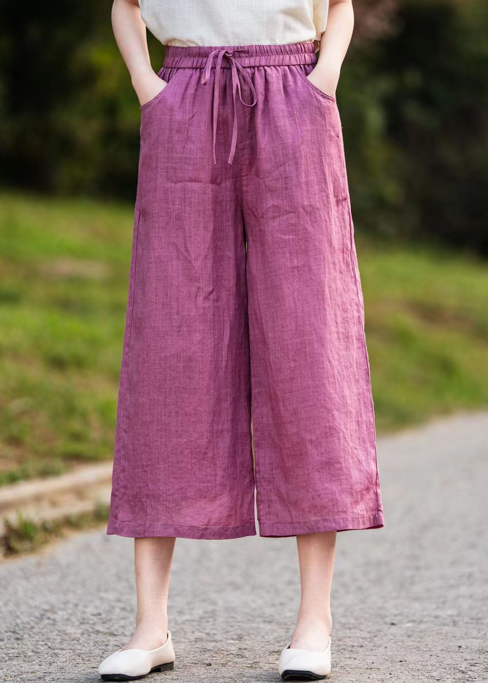 Casual Rose Oversized Linen Wide Leg Pants Summer