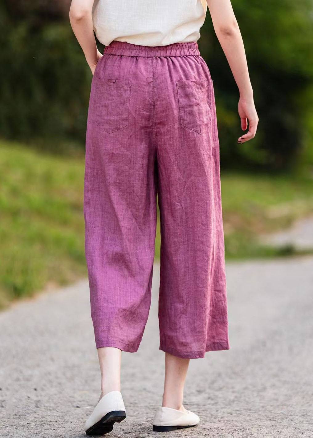 Casual Rose Oversized Linen Wide Leg Pants Summer