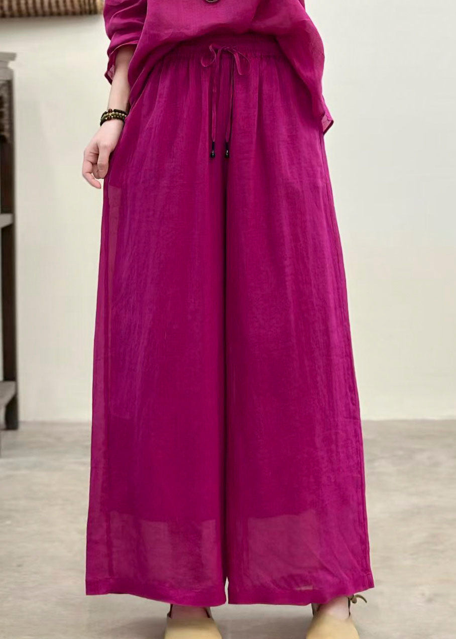 Casual Rose Pockets Elastic Waist Linen Pants Summer