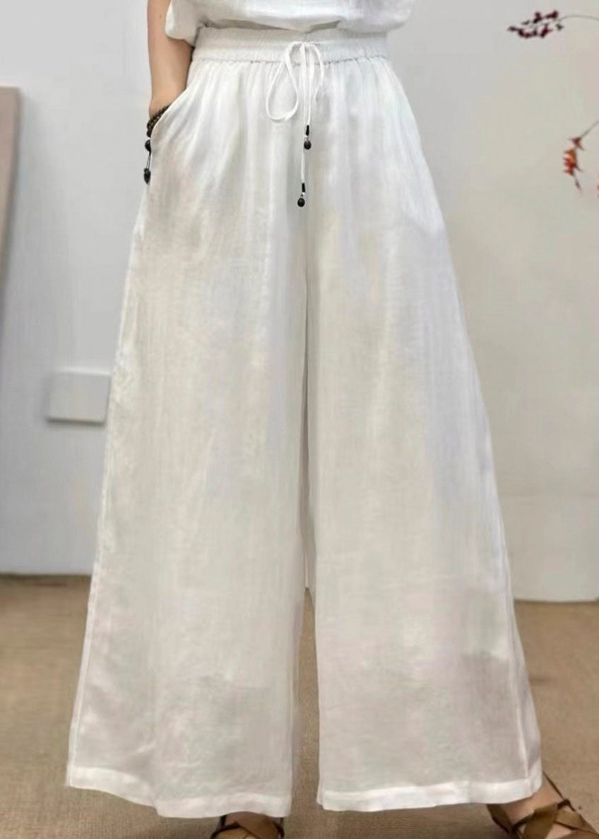 Casual Rose Pockets Elastic Waist Linen Pants Summer