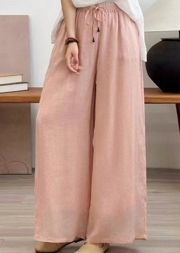 Casual Rose Pockets Elastic Waist Linen Pants Summer