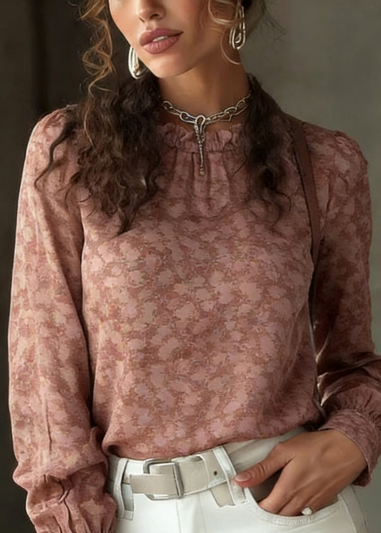 Casual Ruffled Patchwork Print Shirt Spring - Omychic