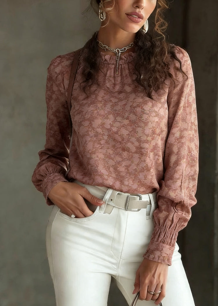 Casual Ruffled Patchwork Print Shirt Spring - Omychic