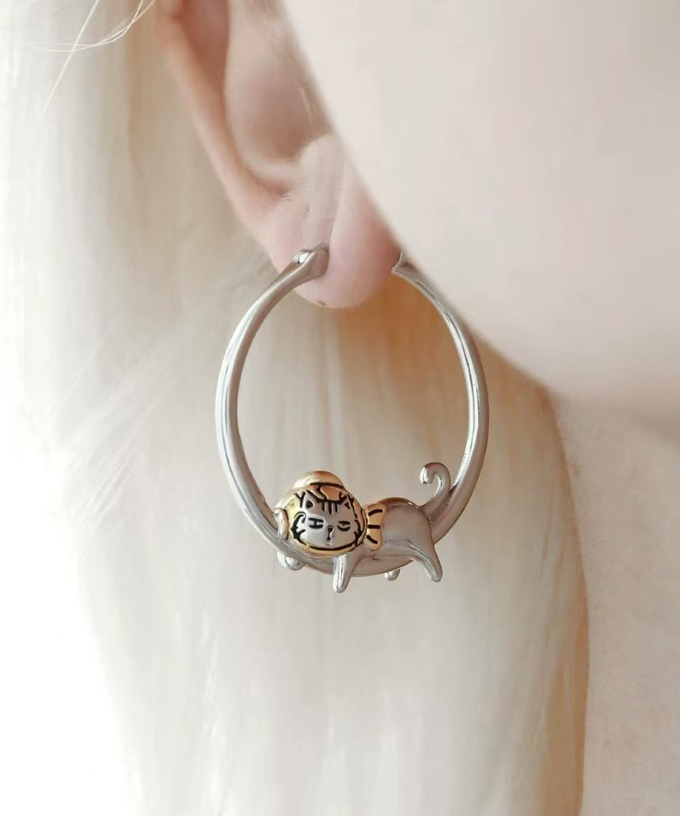 Casual Silk Copper Alloy Kitty Hoop Earrings