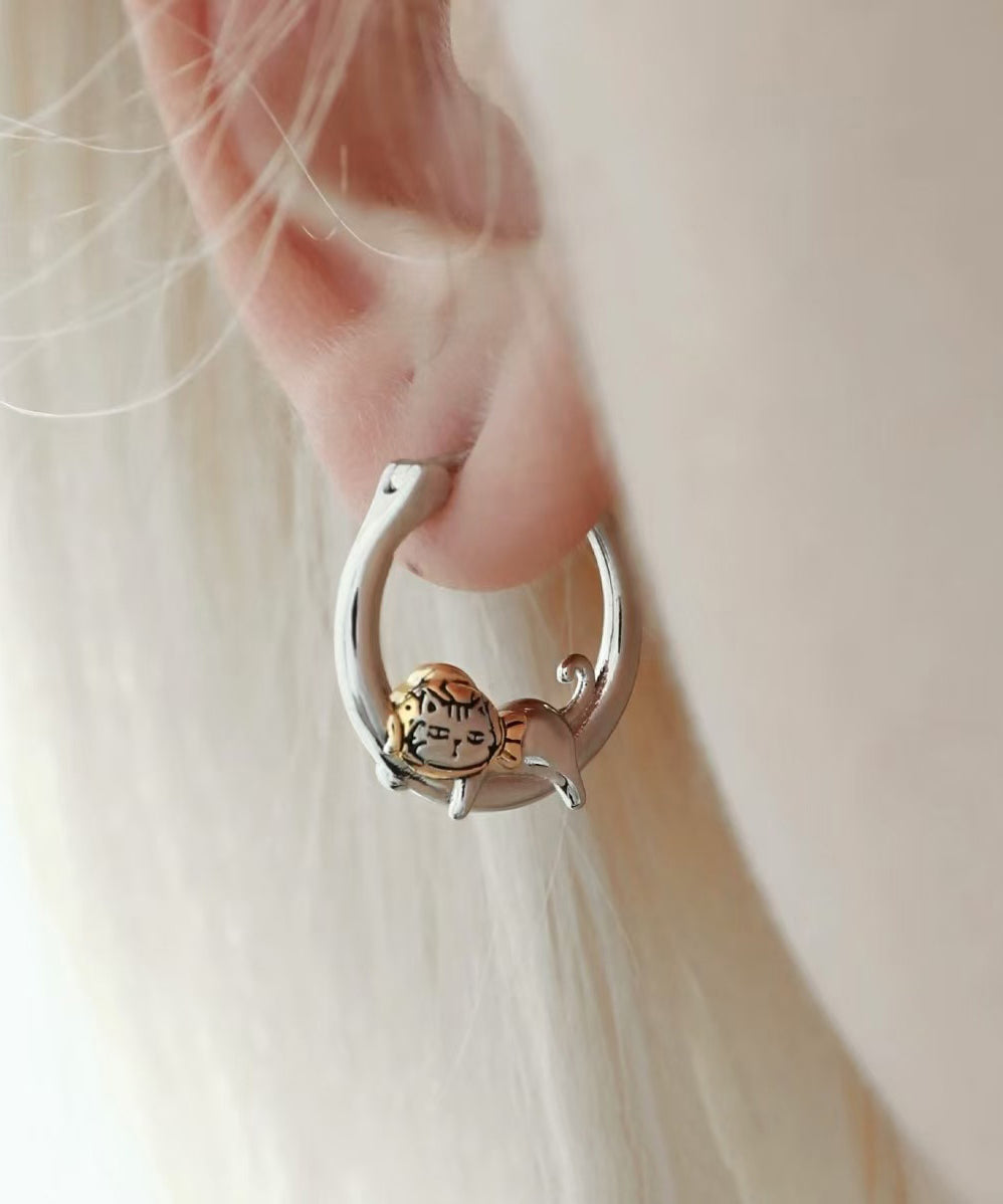Casual Silk Copper Alloy Kitty Hoop Earrings