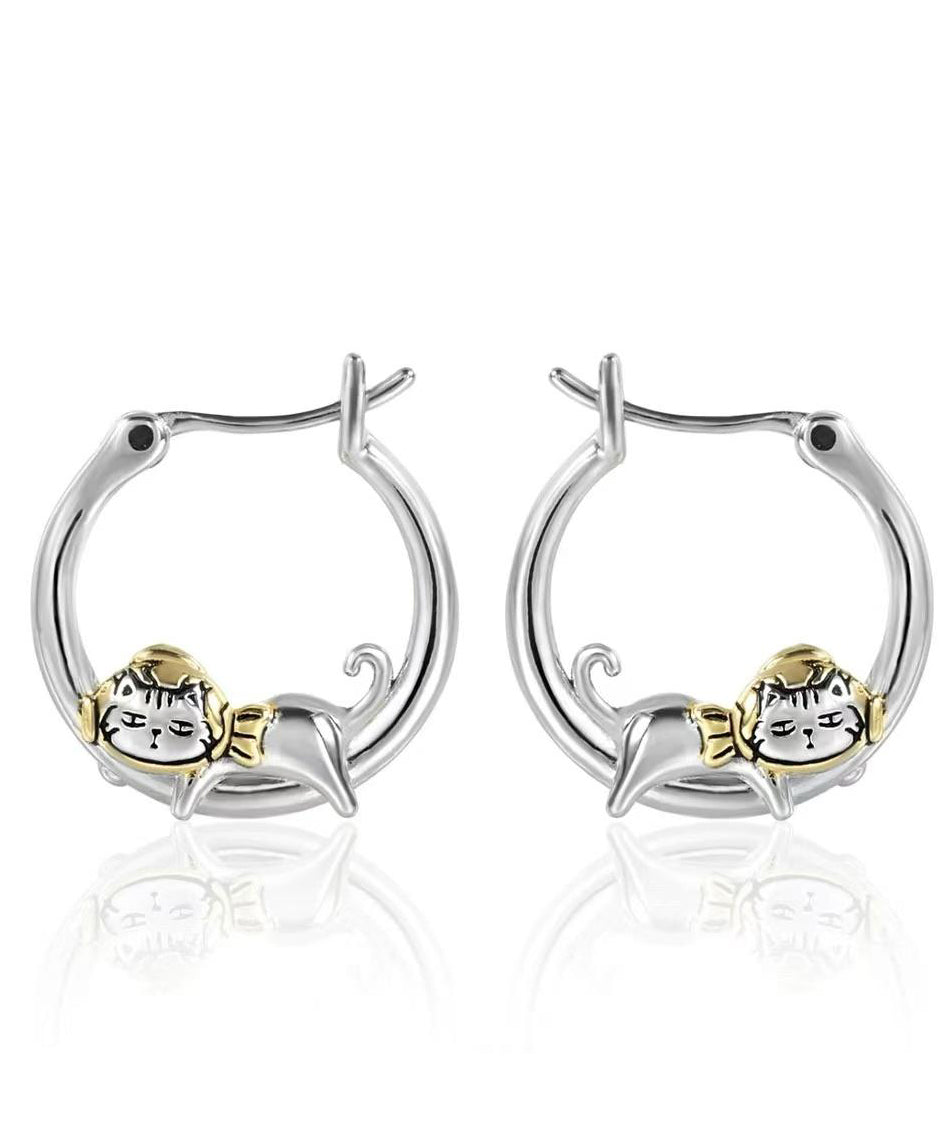 Casual Silk Copper Alloy Kitty Hoop Earrings