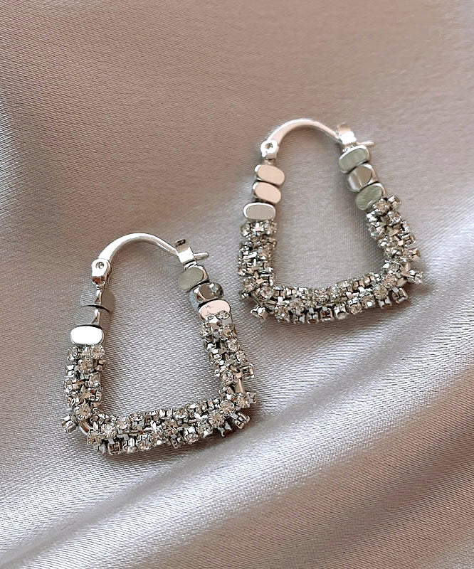 Casual Silk Copper Alloy Zircon Broken Silver Hoop Earrings