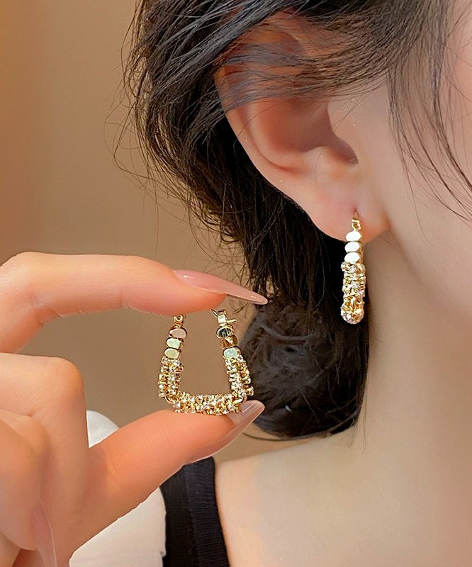 Casual Silk Copper Alloy Zircon Broken Silver Hoop Earrings