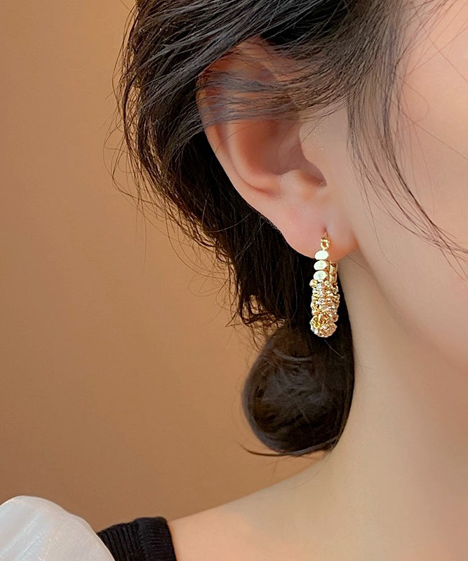 Casual Silk Copper Alloy Zircon Broken Silver Hoop Earrings