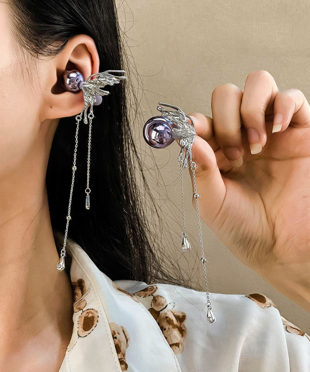 Casual Silk Copper Butterfly Tassel Drop Earrings