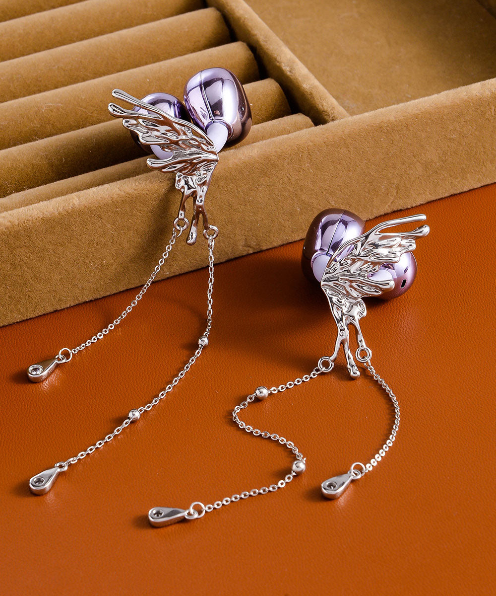 Casual Silk Copper Butterfly Tassel Drop Earrings