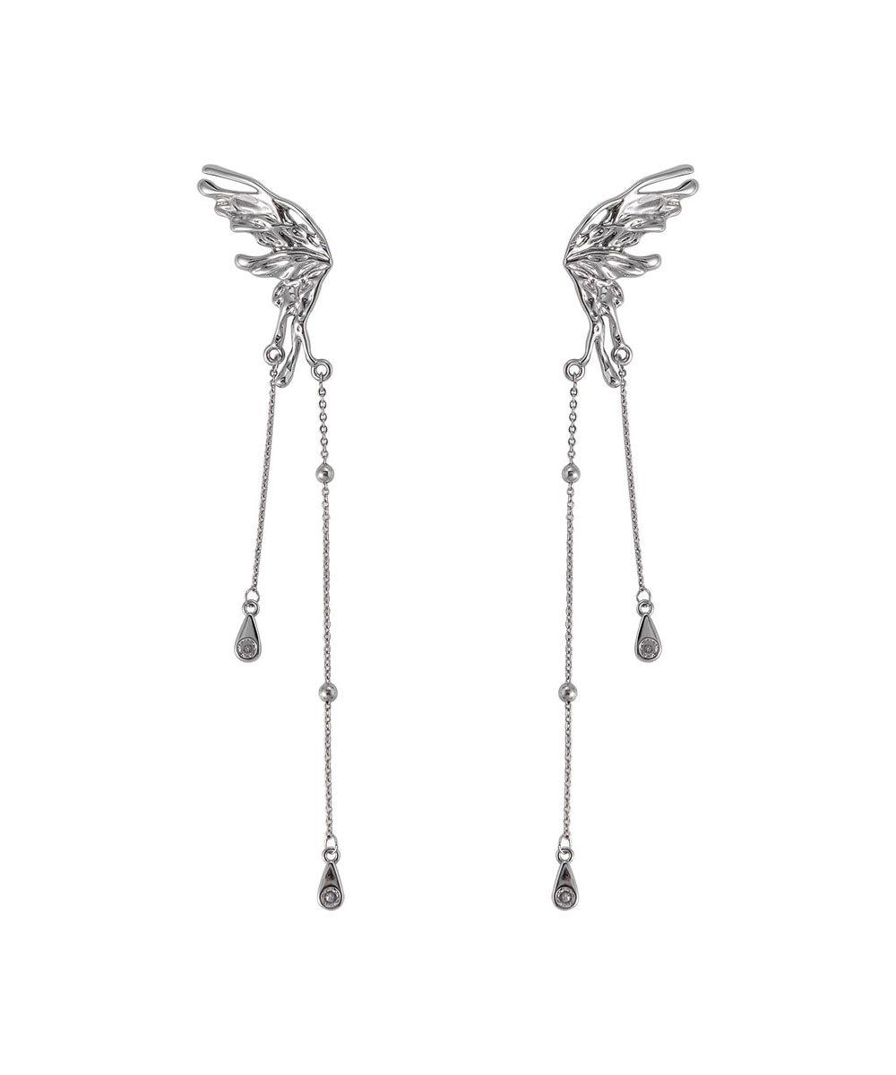 Casual Silk Copper Butterfly Tassel Drop Earrings