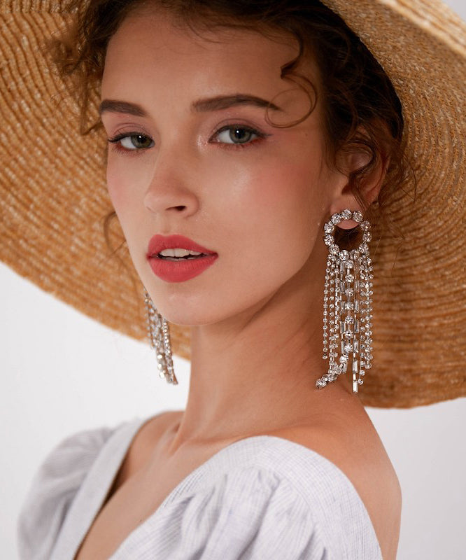 Casual Silk Copper Zircon Tassel Drop Earrings