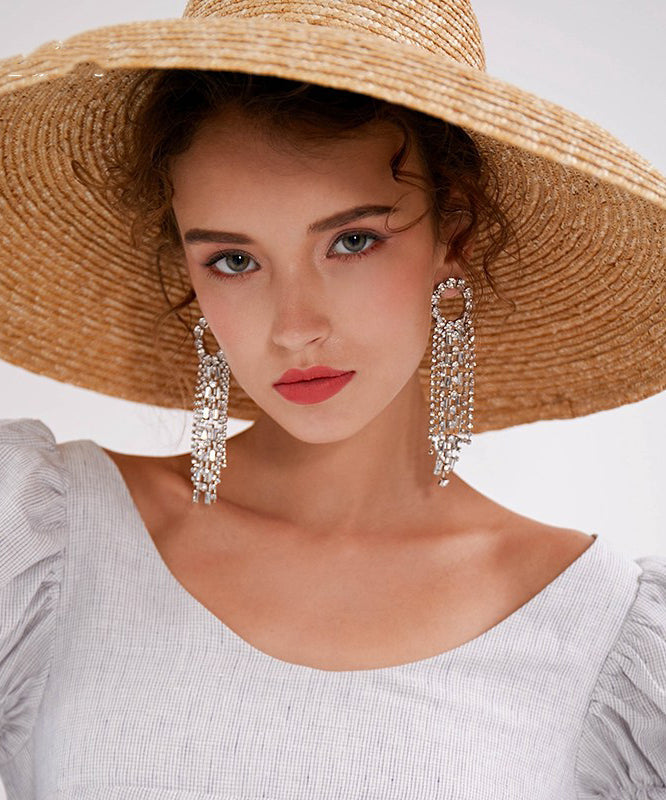 Casual Silk Copper Zircon Tassel Drop Earrings