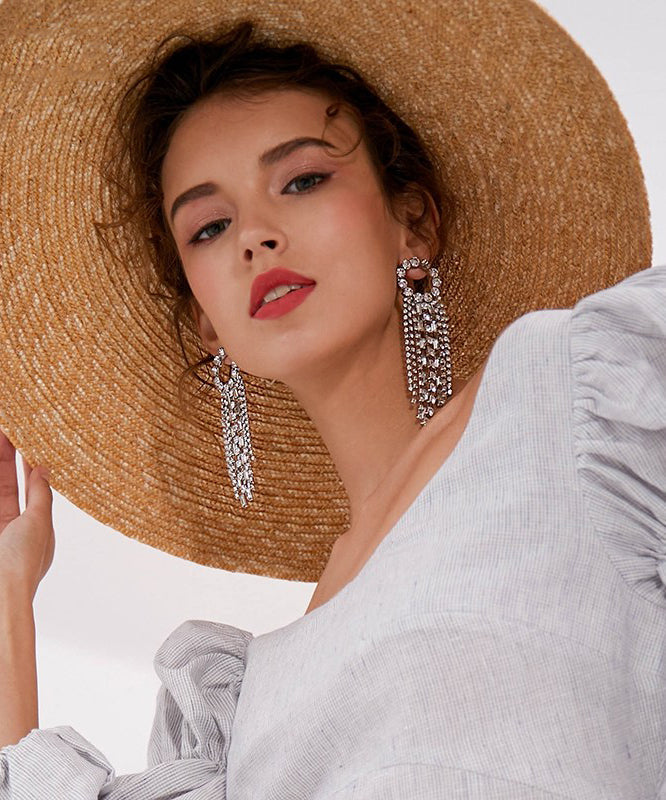 Casual Silk Copper Zircon Tassel Drop Earrings