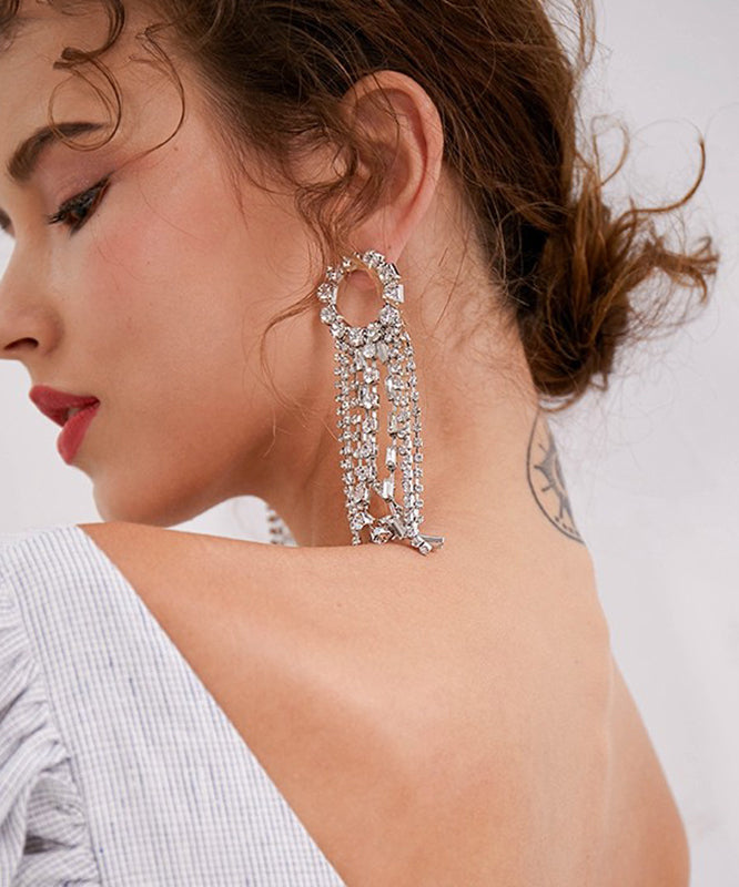 Casual Silk Copper Zircon Tassel Drop Earrings