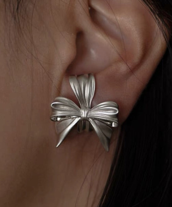 Casual Silk Sterling Silver Bow Stud Earrings